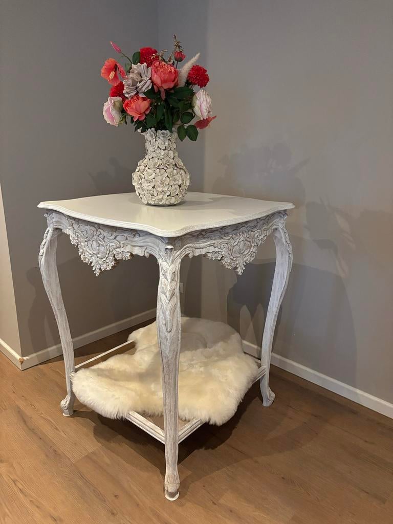 Hoge bijzettafel. Plantentafel queen anne 2x, Ophalen of Verzenden, 25 tot 50 cm, Rechthoekig