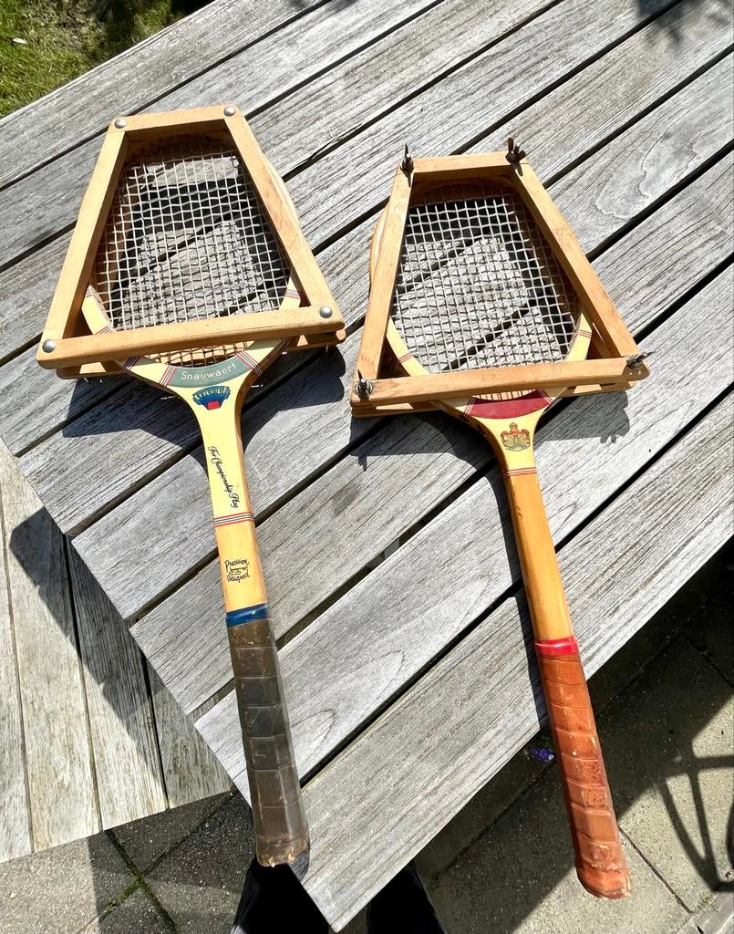 Vintage houten tennisrackets met leren handgreep, Ophalen, Gebruikt, Racket