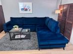 Luxe Blauw Velvet Hoekbank Refurbished - Gratis Bezorgd, Huis en Inrichting, Banken | Bankstellen, Ophalen of Verzenden, Zo goed als nieuw