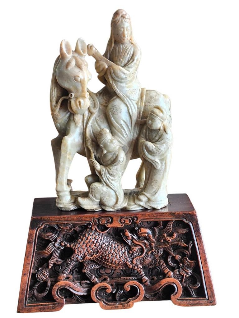 Antiek sculptuur soapstone Wang Zhaojun Chinees schoonheid, Ophalen of Verzenden