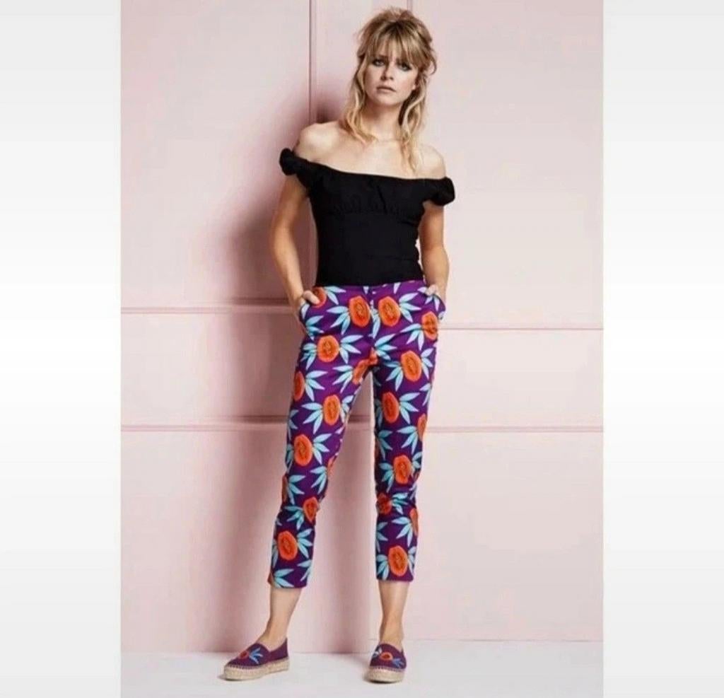 Fabienne Chapot Paarse 7/8 Broek Kleurrijke Papaya Print Maa, Verzenden, Paars, Nieuw, Maat 36 (S)