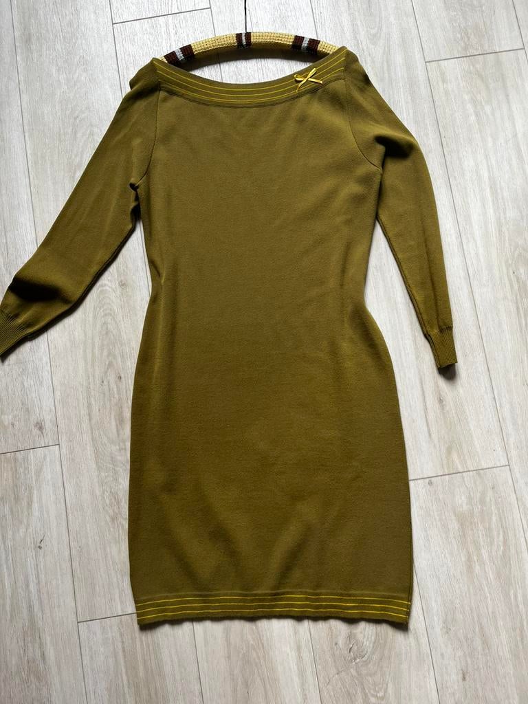 ByOni nieuw met kaartje mosterd olijfkleur jurk boothals XL, Ophalen of Verzenden, Zo goed als nieuw, Maat 46/48 (XL) of groter