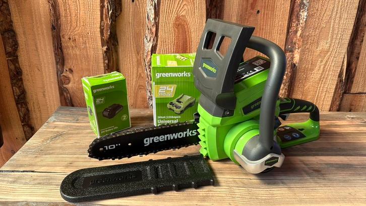 Greenworks Accu Kettingzaag 24V - 25 cm - Accuset, Tuin en Terras, Hand-tuingereedschap, Nieuw, Ophalen of Verzenden