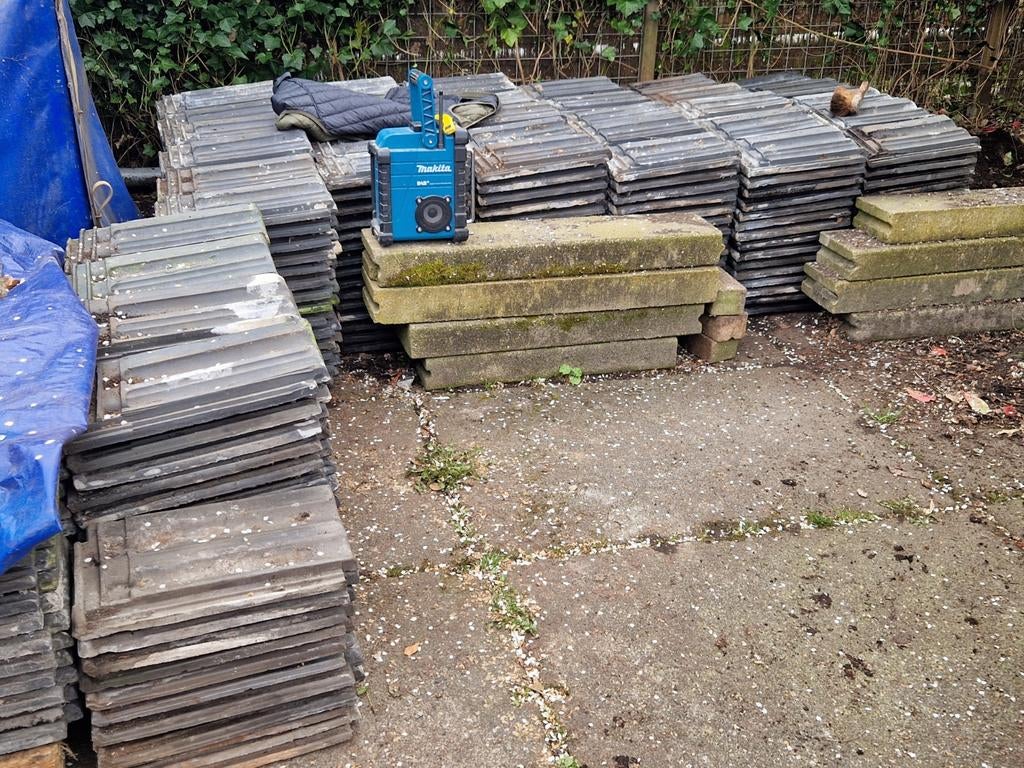 Gebruikte Mulden Dakpannen Blauw Gesmoord, Ophalen, Gebruikt, Steen of Klei, Blauw