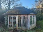 Houten Tuinhuis / Blokhut met vouwdeur - Gebruikt, Tuin en Terras, Tuinhuizen, Gebruikt, Ophalen of Verzenden, 400 cm of meer
