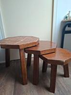 Set van 3 houten bijzettafels, zeshoekig, Huis en Inrichting, Tafels | Bijzettafels, Ophalen, Minder dan 45 cm, Minder dan 55 cm