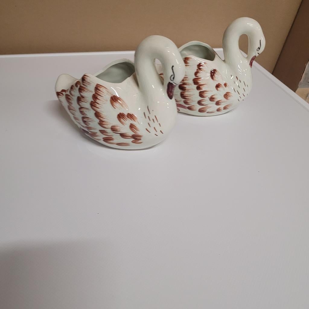 Set van 2 vintage zwanen bloempotten/decoratie, Antiek en Kunst, Ophalen of Verzenden