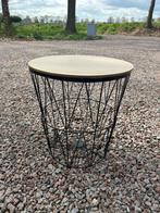 Bijzettafeltje hout + zwart metaal, Minder dan 55 cm, Metaal of Aluminium, Rond, Ophalen