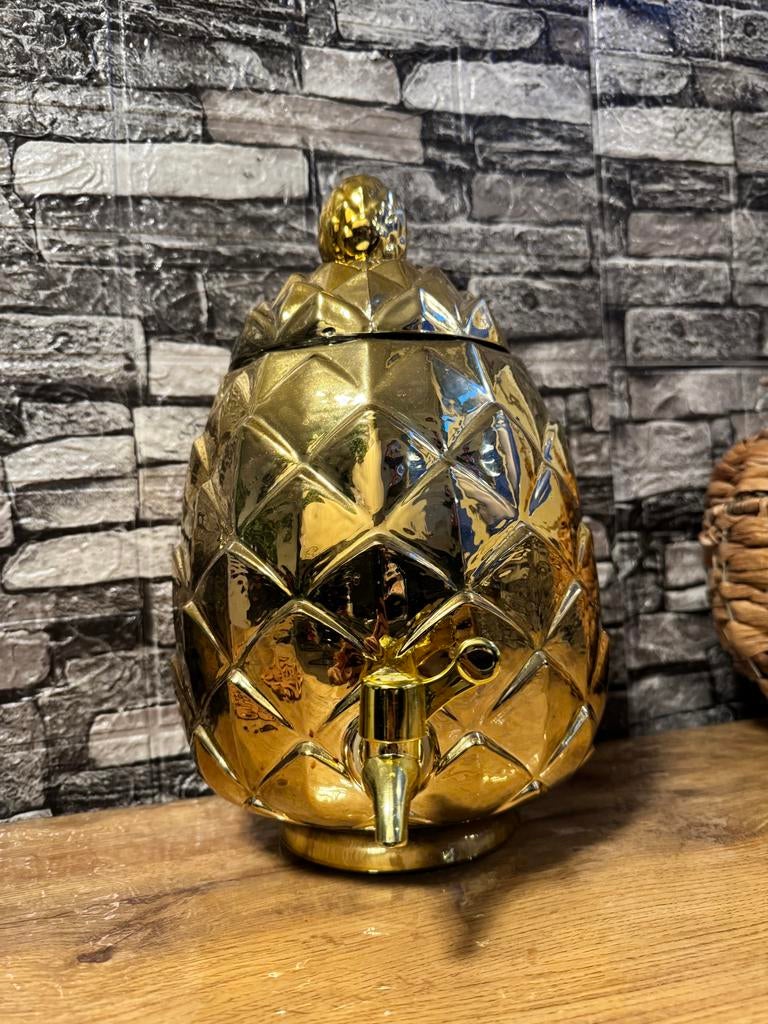 Gouden ananas drankdispenser, Ophalen, Goud, Zo goed als nieuw, Glas