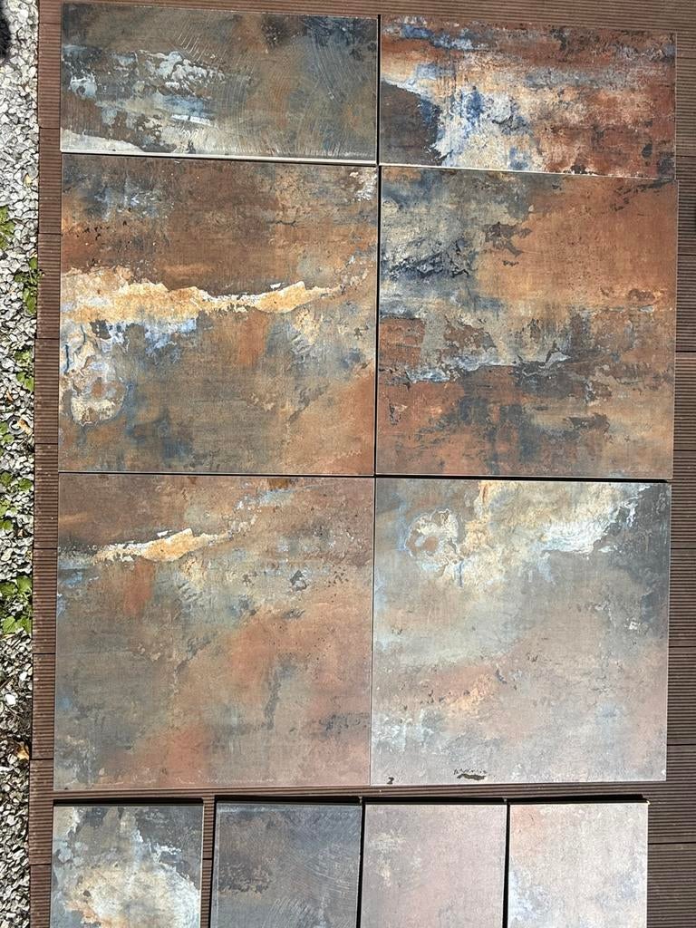 Spaanse badkamervloertegels, Blauw/beige/bronskleurige, Ophalen, 30 cm of meer, Steen of Klei, 50 tot 150 cm