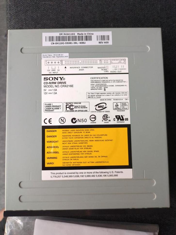 Sony CRX216E CD-RW Drive - Intern, Computers en Software, Optische drives, Gebruikt, Intern, MacOS, Windows, Cd, Ophalen of Verzenden