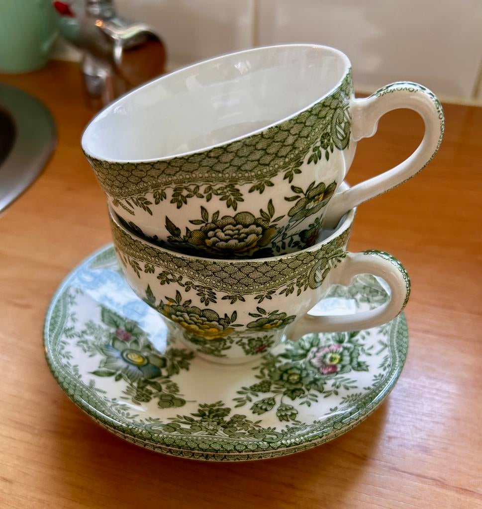 2 kop en schotels enoch Wedgwood Tunstall Oriental Pheasants, Verzenden