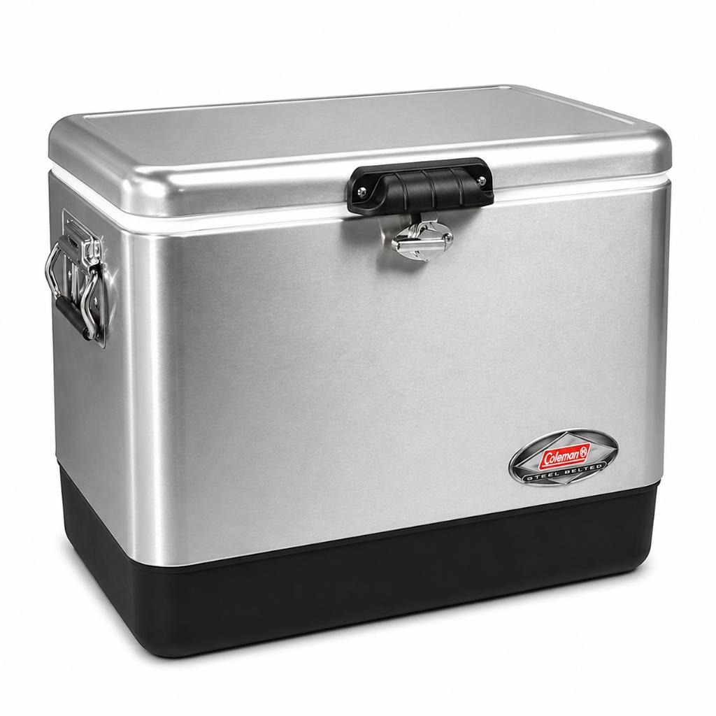 Echte Coleman Roestvrijstalen cooler box 51L met Have a Seat, Overige typen, Verzenden, Zilver, Zo goed als nieuw