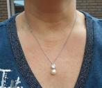Zilveren ketting met hangertje steen en echte parel nr.598, Sieraden, Tassen en Uiterlijk, Kettingen, Met hanger, Verzenden, Zo goed als nieuw