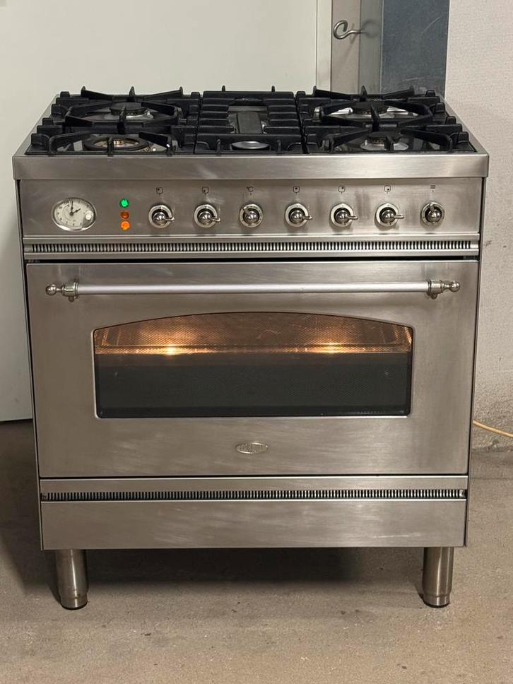 Rvs Boretti Fornuis 80 cm, Witgoed en Apparatuur, Fornuizen, Zo goed als nieuw, Vrijstaand, Gas, 5 kookzones of meer, 90 tot 95 cm