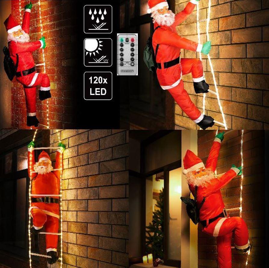 Kerstman op LED-Ladder 240cm. Timer 8 Lichtfuncties Dimbaar, Diversen, Kerst, Ophalen of Verzenden, Nieuw