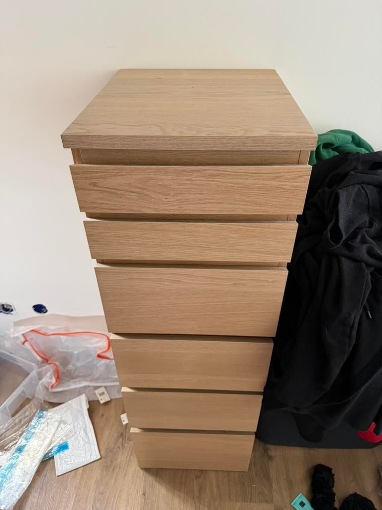 Ikea Malm ladekast eiken met spiegel, Ophalen, 5 laden of meer, 50 tot 100 cm, Zo goed als nieuw