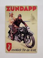 Zundapp brommer die welt reclamebord van metaal wandbord, Ophalen of Verzenden, Nieuw, Auto's