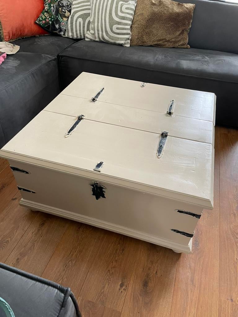 🧡 Dekenkist Salontafel 90x90cm creme 🧡, Gebruikt, 50 tot 100 cm, Ophalen of Verzenden, 75 tot 100 cm