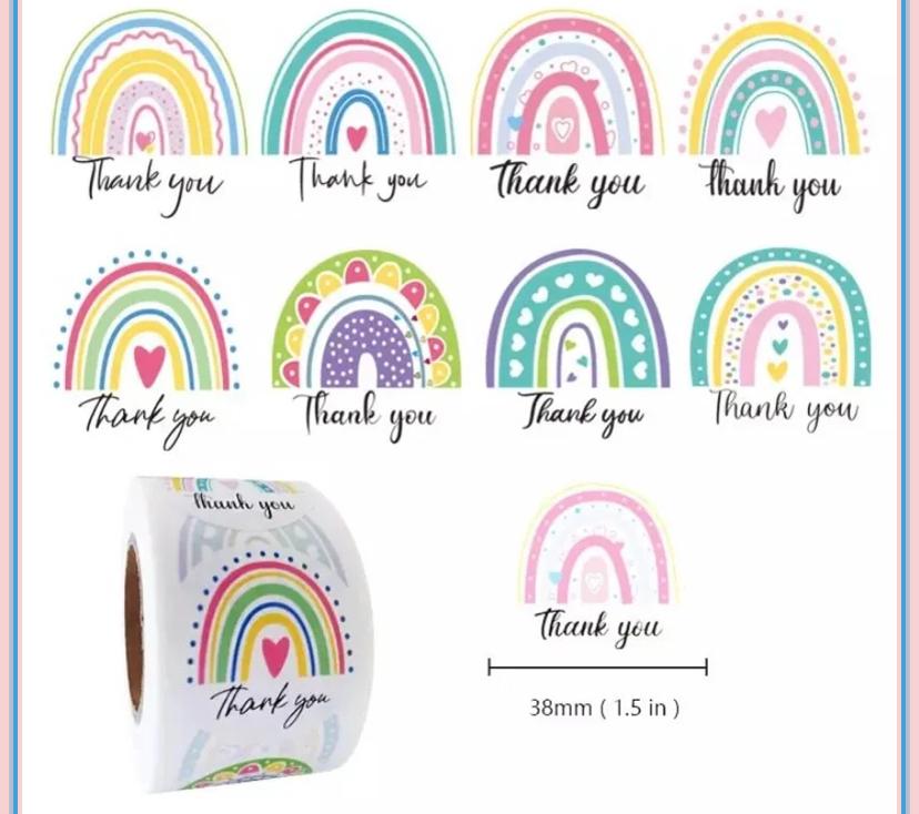 Regenboog Thank You Stickers -20 stuks, Hobby en Vrije tijd, Stickers en Plaatjes, Ophalen of Verzenden, Nieuw, Sticker