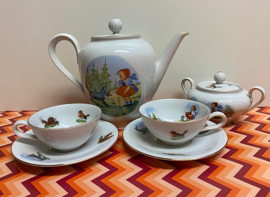 Antiek Kinderservies Onderdelen - Roodkapje en de Wolf, Ophalen of Verzenden