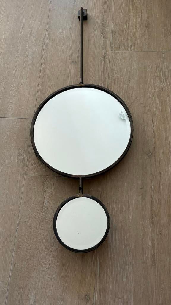 Spiegel in metalen frame, Ophalen, Minder dan 50 cm, Rond, Zo goed als nieuw