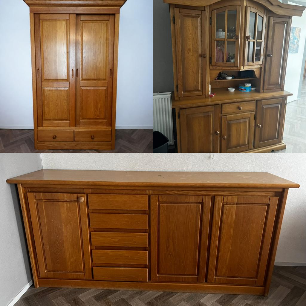 Complete Eiken Inboedel: Dressoir, Buffetkast en Kledingkast, Huis en Inrichting, Complete inboedels, Ophalen