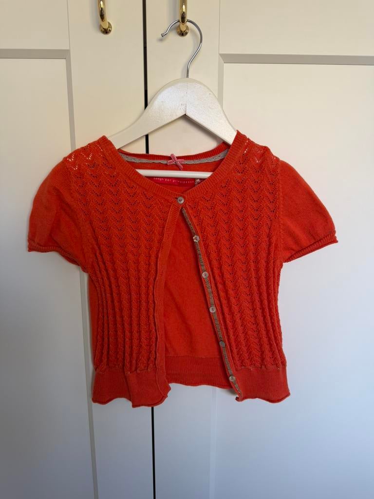 Bengh per Principesse oranje gehaakt ves | maat 134/140, Kinderen en Baby's, Meisje, Trui of Vest, Ophalen of Verzenden, Zo goed als nieuw