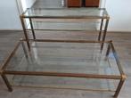 Glazen salon en sidetable messing en brons en facet glas ., Ophalen, Gebruikt, 100 tot 150 cm, Glas