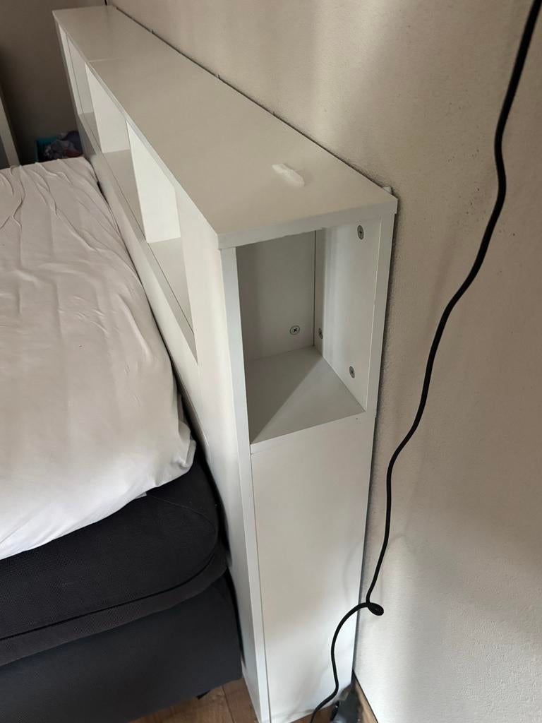 Hoofdbord met opbergruimte, Ophalen, Gebruikt, Wit, Tweepersoons