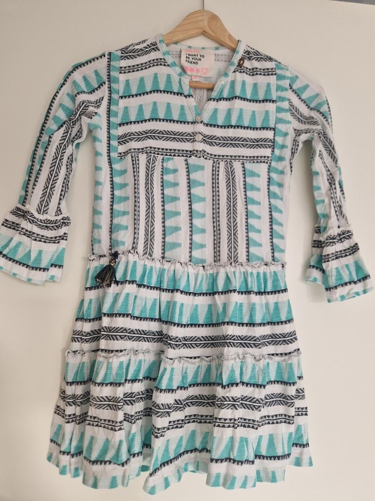 Mim-Pi Tuniek Jurk met Boho Print - Maat 134, Mim-Pi, Wit, Ophalen of Verzenden, Zo goed als nieuw