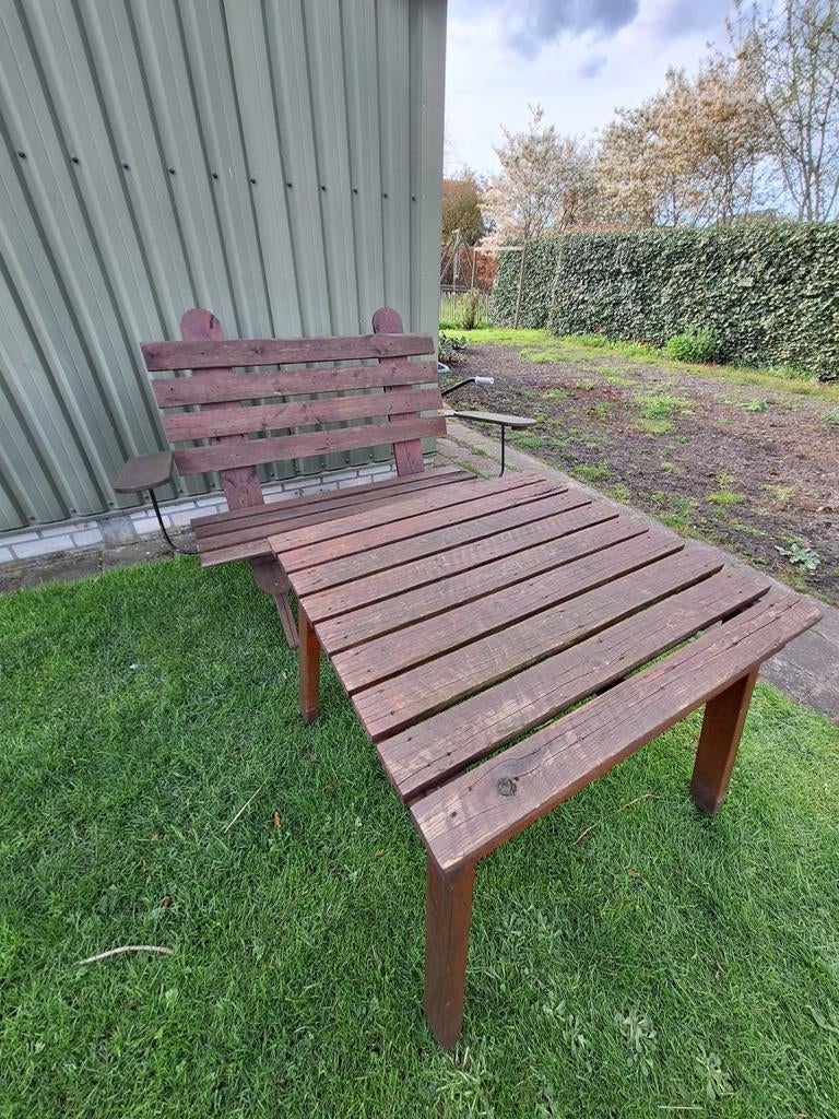 Houten bankje en tafel set voor buiten, Tuin en Terras, Ophalen, Gebruikt, Hout