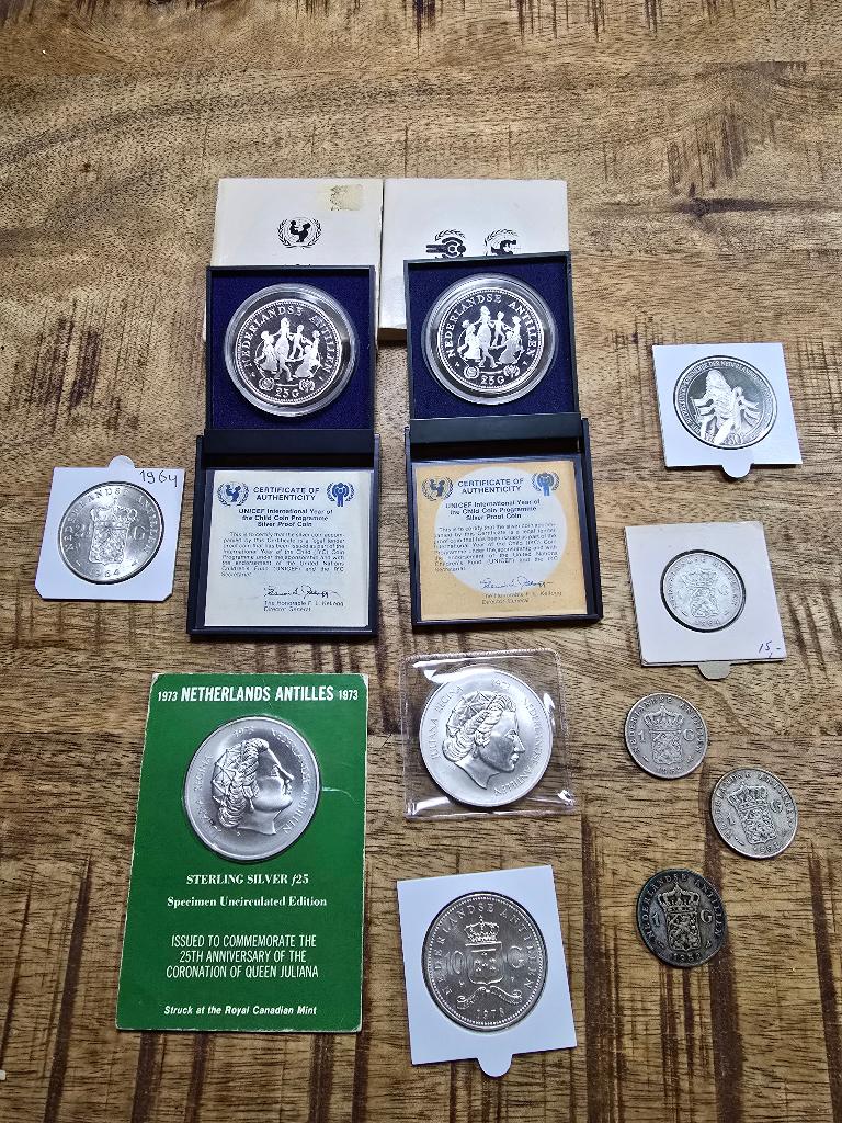 Zilveren Antilliaanse munten, Postzegels en Munten, Munten | Nederland, Ophalen of Verzenden, Koningin Juliana, Setje, Zilver