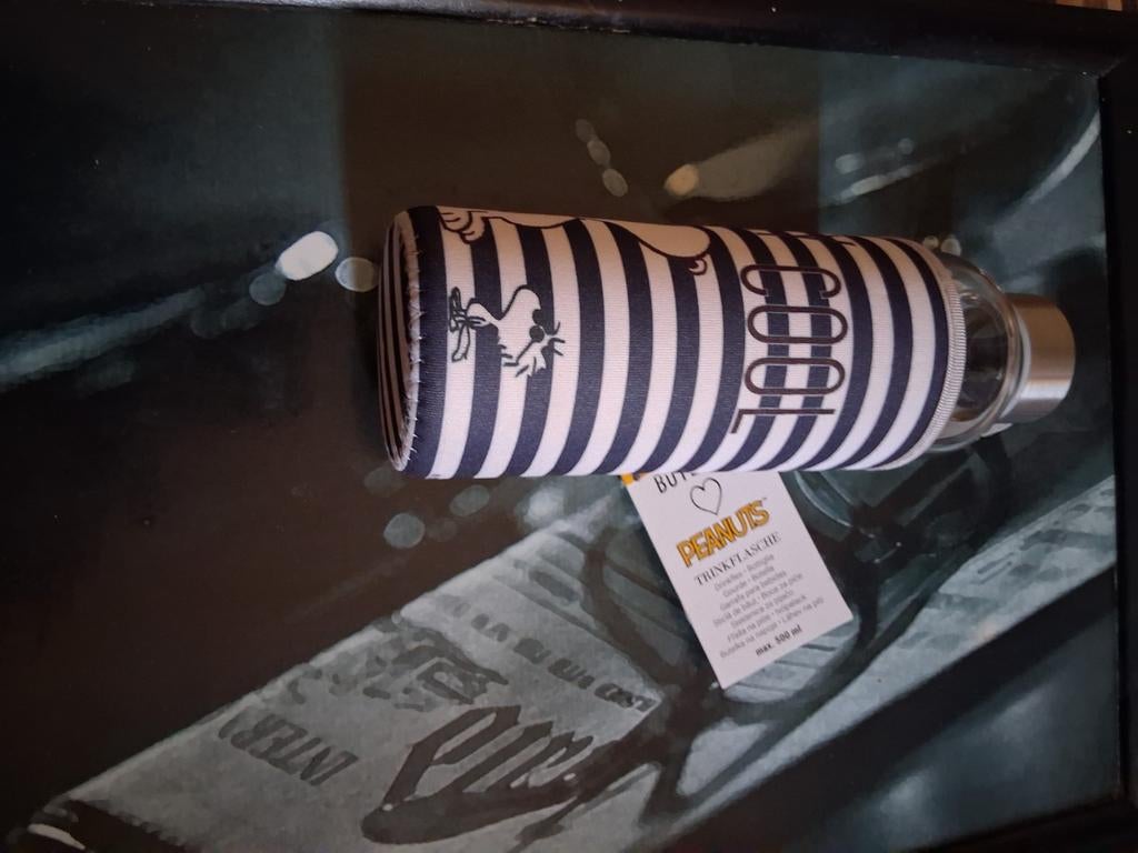 Snoopy glazen drinkfles met hoes, Verzamelen, Ophalen of Verzenden, Nieuw