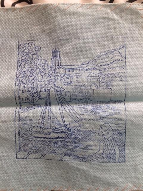 borduurlapje water bergen huizen bootje, Ophalen of Verzenden, Zo goed als nieuw, Handborduren, Patroon