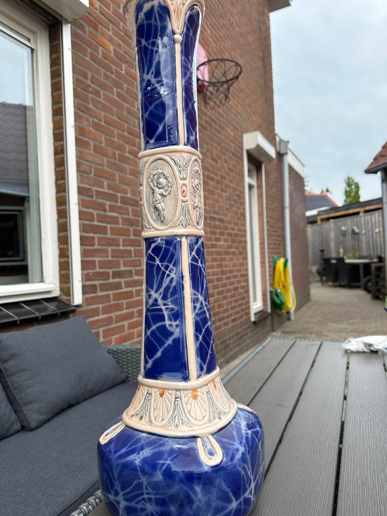 Antieke Delfts Blauwe Vaas met Engeltjes Reliëf, Ophalen