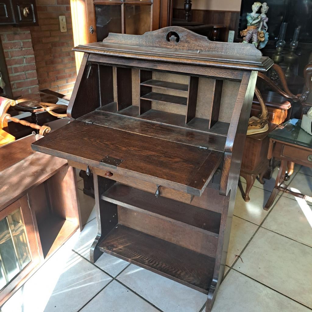 Antieke Eikenhouten Schrijftafel / Secretaire, Antiek en Kunst, Ophalen of Verzenden