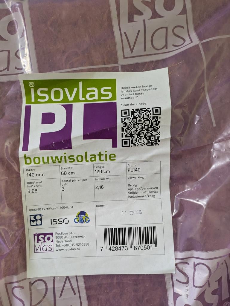 Isovlas PL140 plaat, Ophalen, Overige materialen, Dakisolatie, 12 cm of meer