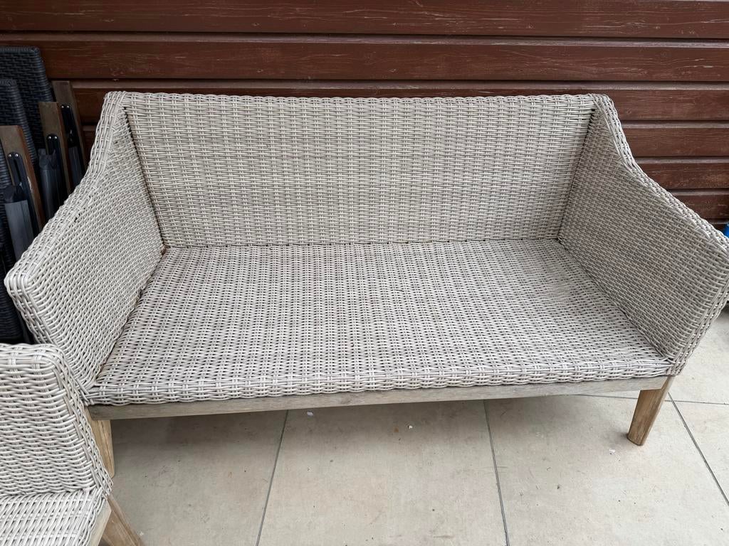 Tuinbank en stoel - Gebruikt, maar nog goed voor een ronde, Tuin en Terras, Tuinstoelen, Ophalen, Gebruikt, Wicker