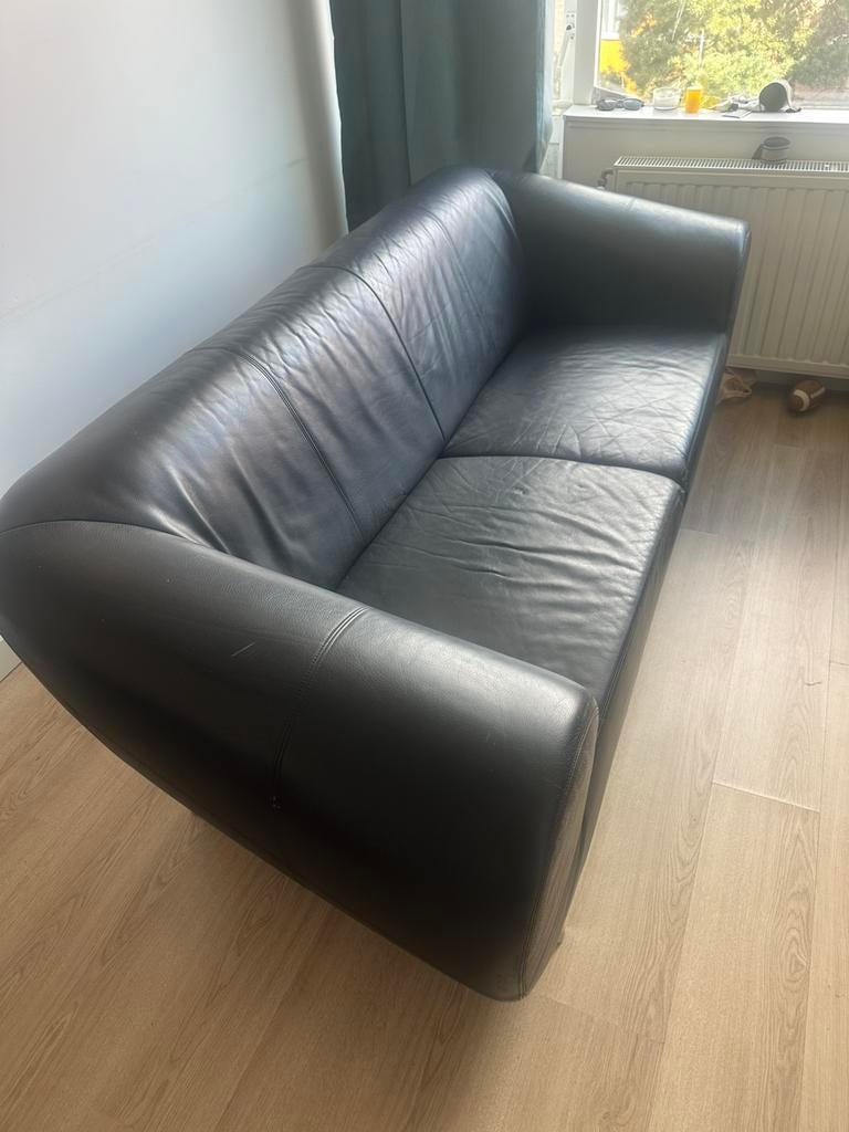 Design 3-zits bank zwart leer, Ophalen, Gebruikt, Driepersoons, 200 tot 250 cm