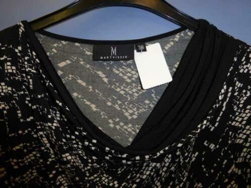 Mart Visser jurk zwart wit druk printje onder zwart 38 29787, Maat 38/40 (M), Mart Visser, ., Zwart