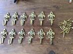 12 koperen haakjes + schroeven. Fleur de lys, Franse lelie., Antiek en Kunst, Ophalen