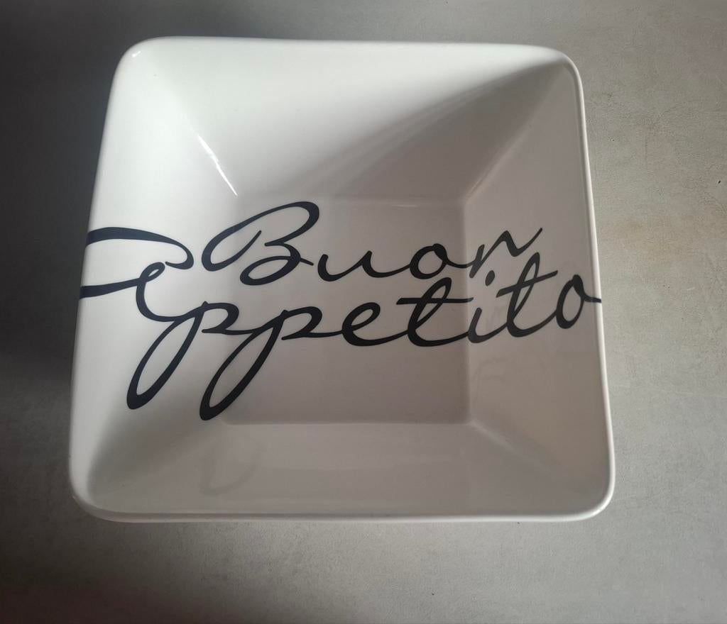 Witte vierkante schaal, bowl Buon Appetito Riviera Maison, Ophalen of Verzenden, Overige stijlen, Porselein, Schaal of Schalen