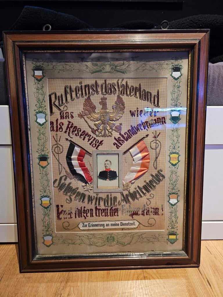 Historisch Duits Militair Gedenkplaat in Lijst, Verzamelen, Ophalen, Landmacht, Duitsland, Foto of Poster