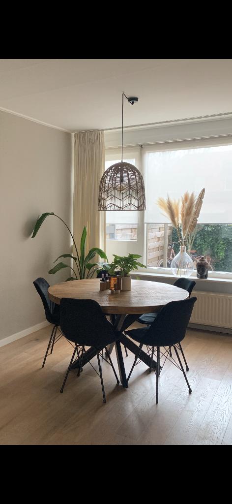 Mango houten tafel 130, Huis en Inrichting, Ophalen, Gebruikt, Rond, Vijf personen of meer