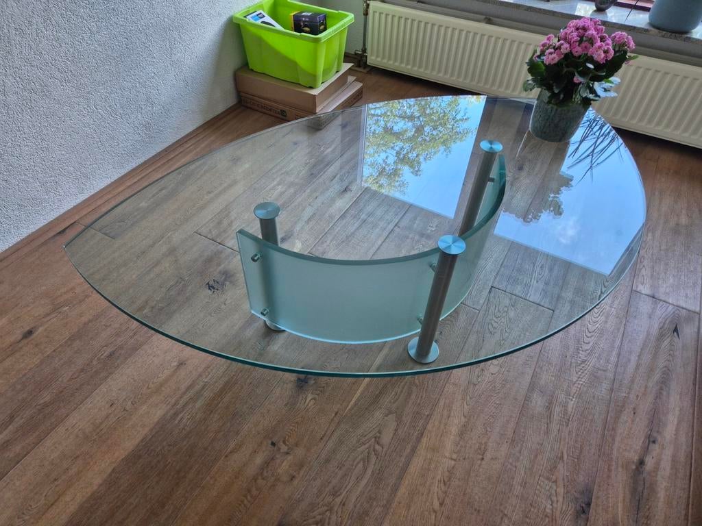 Design Glazen Salontafel Ronald Schmitt, Huis en Inrichting, Ophalen, 100 tot 150 cm, 50 tot 100 cm, Minder dan 50 cm