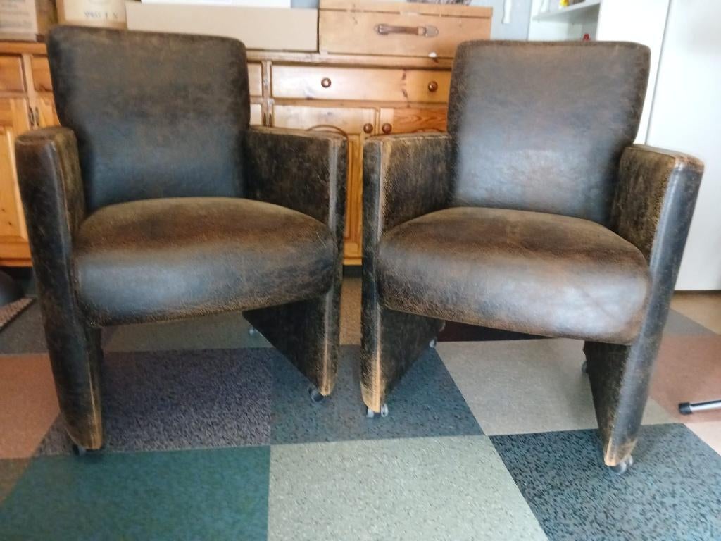 leren Fauteuils, Huis en Inrichting, Fauteuils, Gebruikt, Leer, 50 tot 75 cm, Minder dan 75 cm, Ophalen