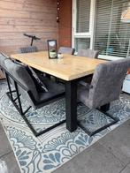 Eikenhouten eettafel met 4 stoelen en bank, Ophalen, Gebruikt, Eikenhout, 200 cm of meer