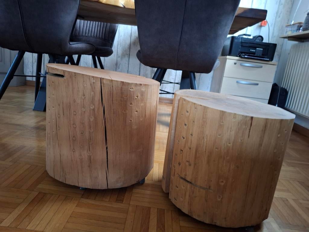 Bijzettafels houtblok, Huis en Inrichting, Tafels | Bijzettafels, Ophalen of Verzenden, Rond, Minder dan 55 cm, 45 tot 60 cm