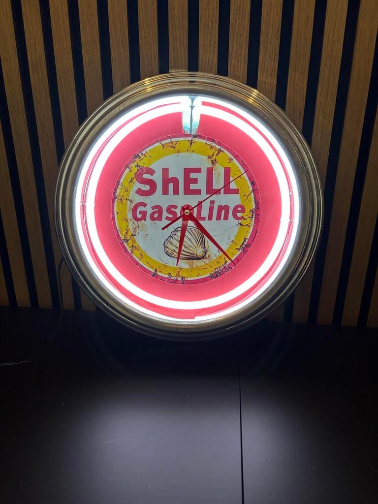 Shell Gasoline neon klok, Verzenden, Zo goed als nieuw, Lichtbak of (neon) lamp